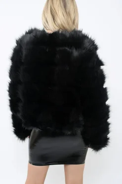Rebellious Fashion Black Faux Fur Jacket - Amaria