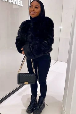 Rebellious Fashion Black Faux Fur Jacket - Estelle