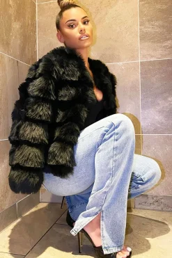 Rebellious Fashion Black Faux Fur Jacket - Estelle