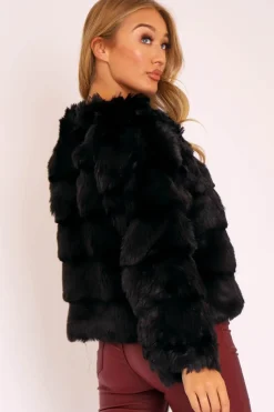 Rebellious Fashion Black Faux Fur Jacket - Estelle