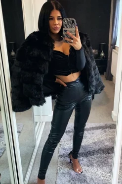 Rebellious Fashion Black Faux Fur Jacket - Estelle
