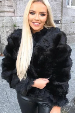Rebellious Fashion Black Faux Fur Jacket - Estelle
