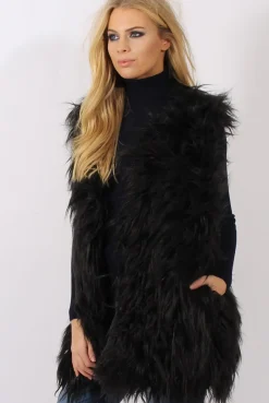 Rebellious Fashion Black Faux Fur Shaggy Gilet - Liberty
