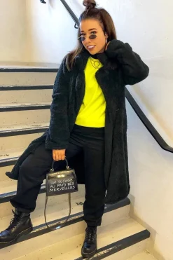 Rebellious Fashion Black Faux Fur Teddy Coat - Reegan