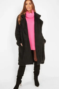 Rebellious Fashion Black Faux Fur Teddy Coat - Reegan