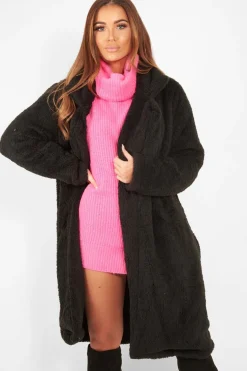 Rebellious Fashion Black Faux Fur Teddy Coat - Reegan