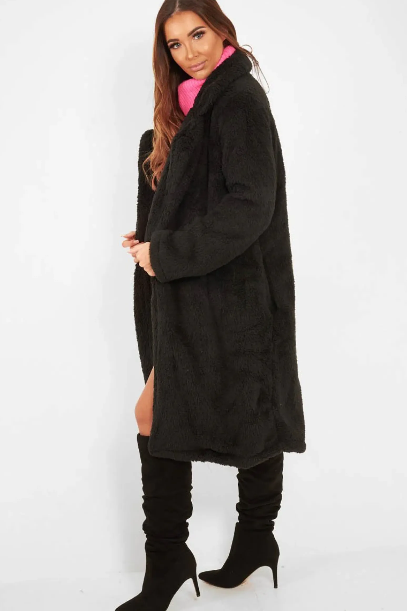Rebellious Fashion Black Faux Fur Teddy Coat - Reegan