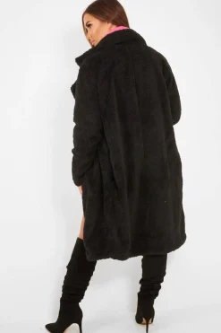Rebellious Fashion Black Faux Fur Teddy Coat - Reegan