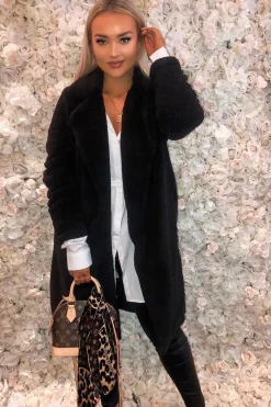 Rebellious Fashion Black Faux Fur Teddy Coat - Reegan