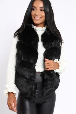 Rebellious Fashion Black Faux Leather And Fur Cropped Gilet - Leila