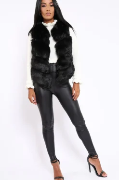 Rebellious Fashion Black Faux Leather And Fur Cropped Gilet - Leila