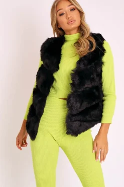 Rebellious Fashion Black Faux leather and Fur Gilet - Felicia