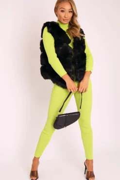 Rebellious Fashion Black Faux leather and Fur Gilet - Felicia