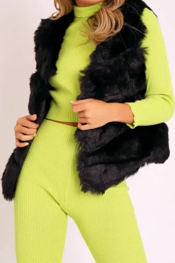 Rebellious Fashion Black Faux leather and Fur Gilet - Felicia