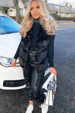 Rebellious Fashion Black Faux leather and Fur Gilet - Felicia