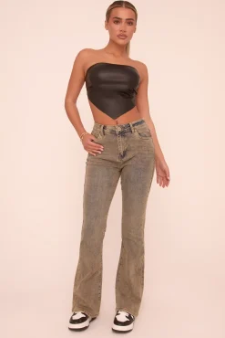 Rebellious Fashion Black Faux Leather Bandeau Backless Cropped Top - Demya