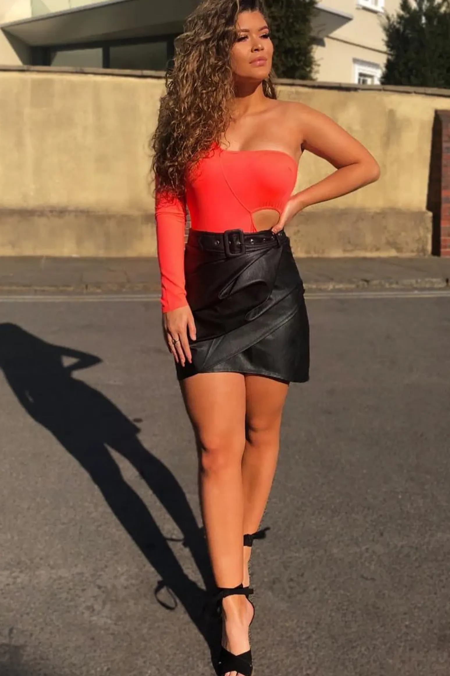 Rebellious Fashion Black Faux Leather Belted Wrap Mini Skirt - Skye