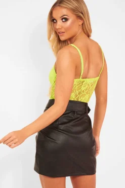 Rebellious Fashion Black Faux Leather Belted Wrap Mini Skirt - Skye