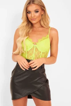 Rebellious Fashion Black Faux Leather Belted Wrap Mini Skirt - Skye