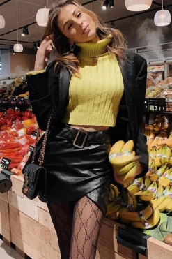 Rebellious Fashion Black Faux Leather Belted Wrap Mini Skirt - Skye