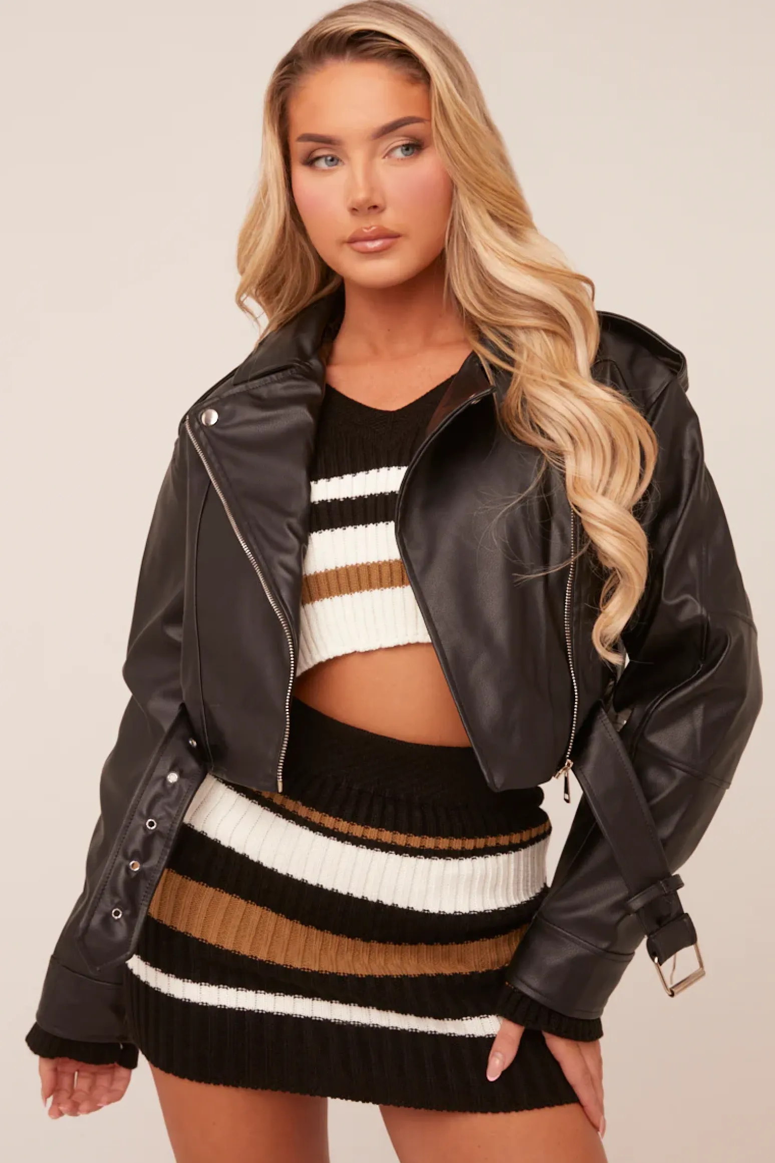 Rebellious Fashion Black Faux Leather Biker Jacket - Loden