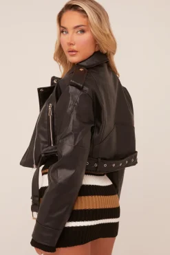 Rebellious Fashion Black Faux Leather Biker Jacket - Loden