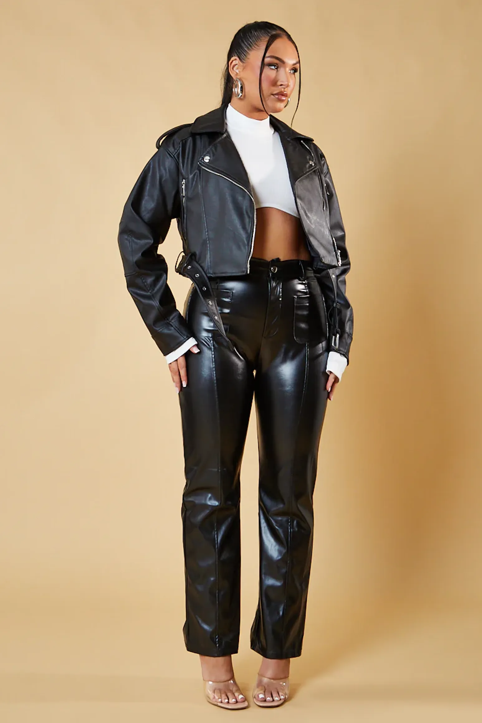 Rebellious Fashion Black Faux Leather Biker Jacket - Loden