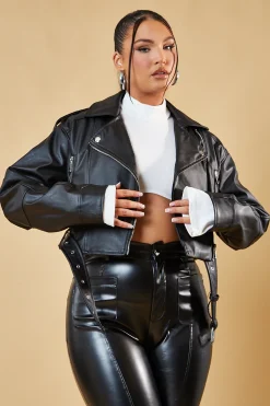 Rebellious Fashion Black Faux Leather Biker Jacket - Loden