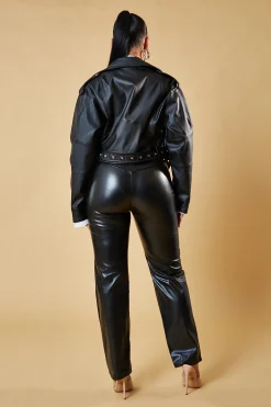 Rebellious Fashion Black Faux Leather Biker Jacket - Loden
