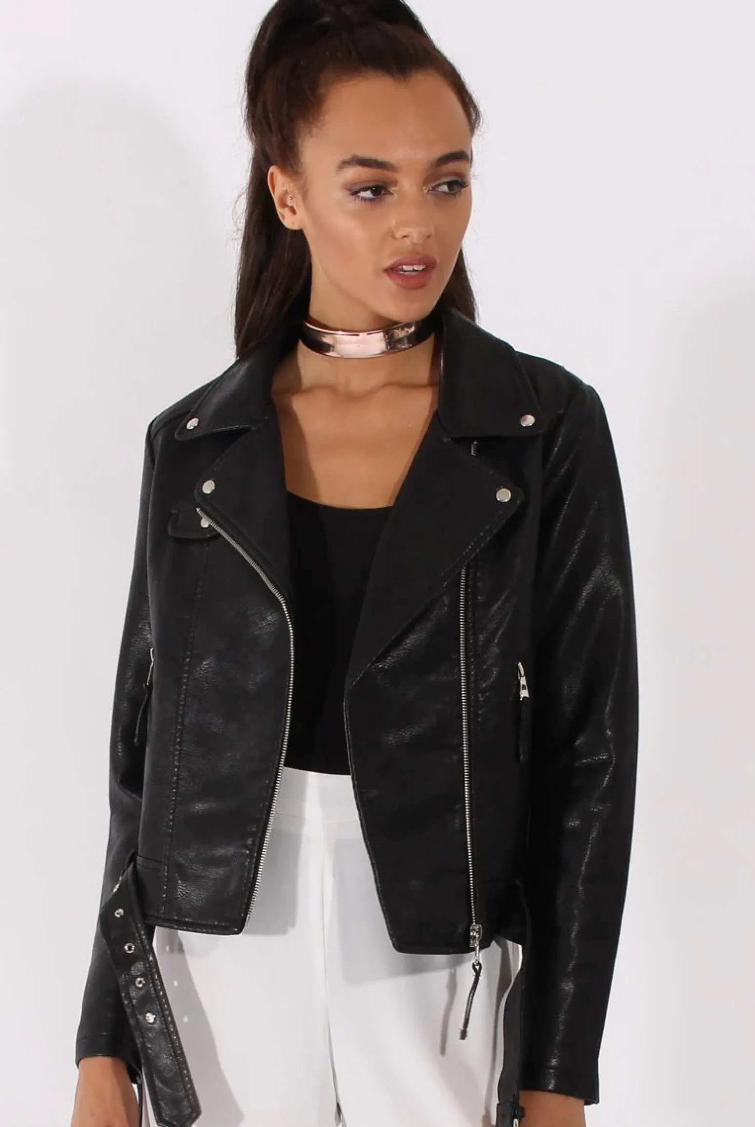 Rebellious Fashion Black Faux Leather Biker Jacket - Dallas