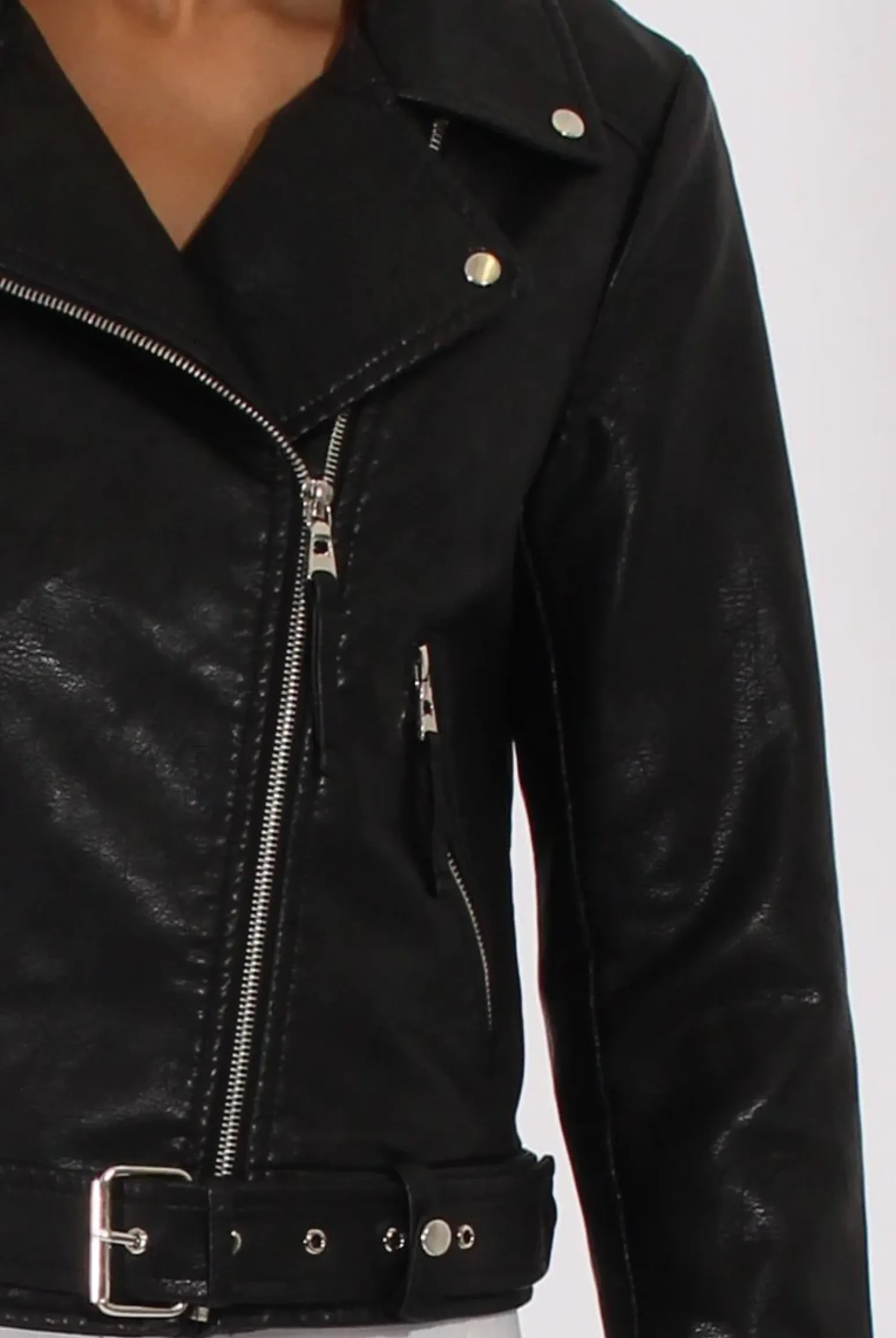 Rebellious Fashion Black Faux Leather Biker Jacket - Dallas