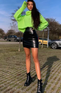 Rebellious Fashion Black Faux Leather Bodycon Mini Skirt - Vivianne