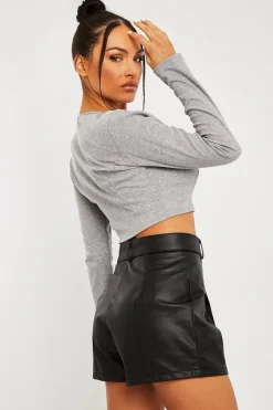 Rebellious Fashion Black Faux Leather Buckle Belt Shorts - Tamra