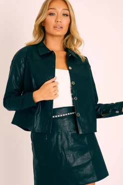 Rebellious Fashion Black Faux Leather Button Up Shirt - Bellarae