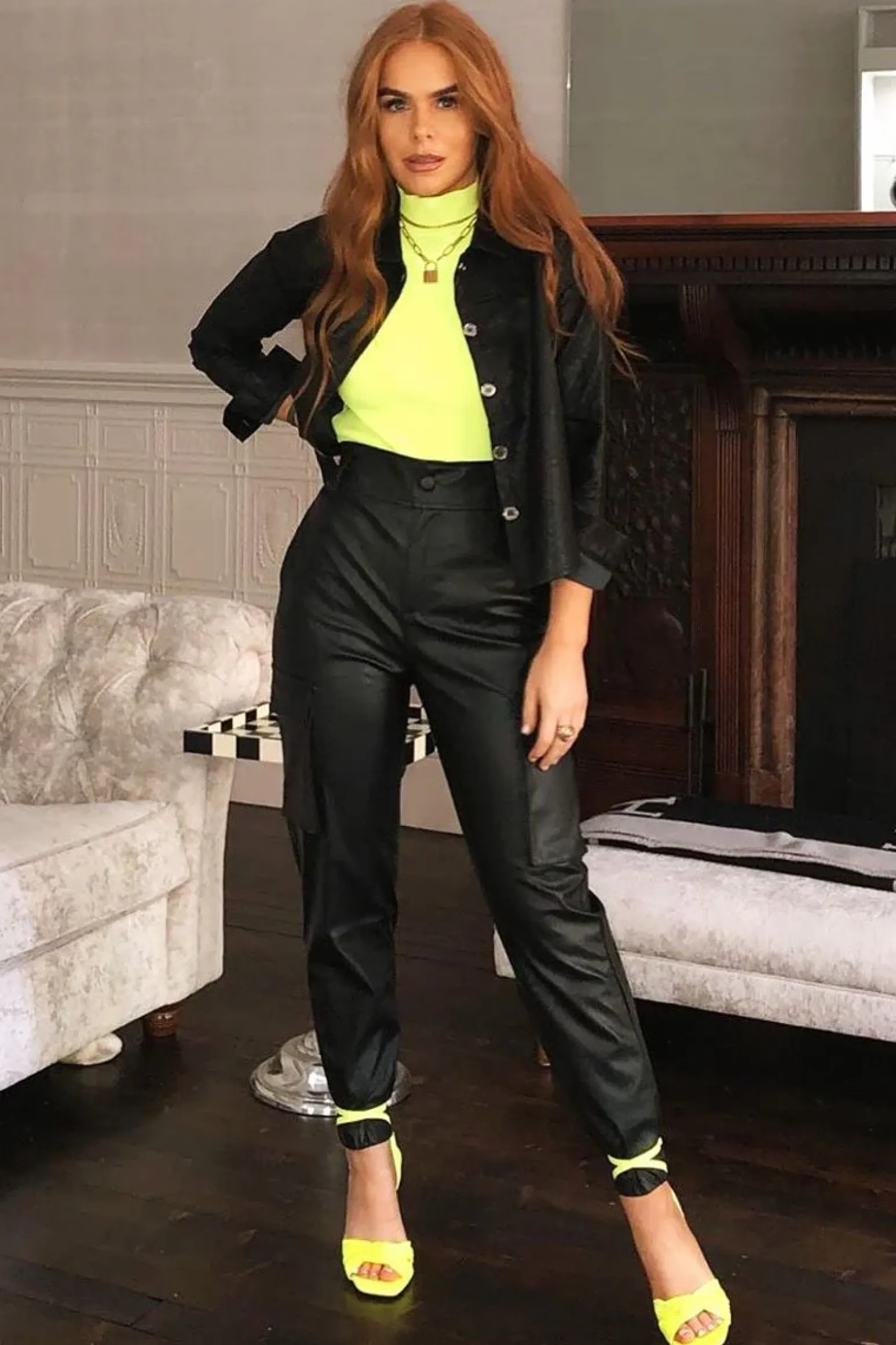 Rebellious Fashion Black Faux Leather Button Up Shirt - Bellarae
