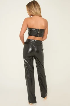 Rebellious Fashion Black Faux Leather Corset and Trouser Co-Ord - Nur
