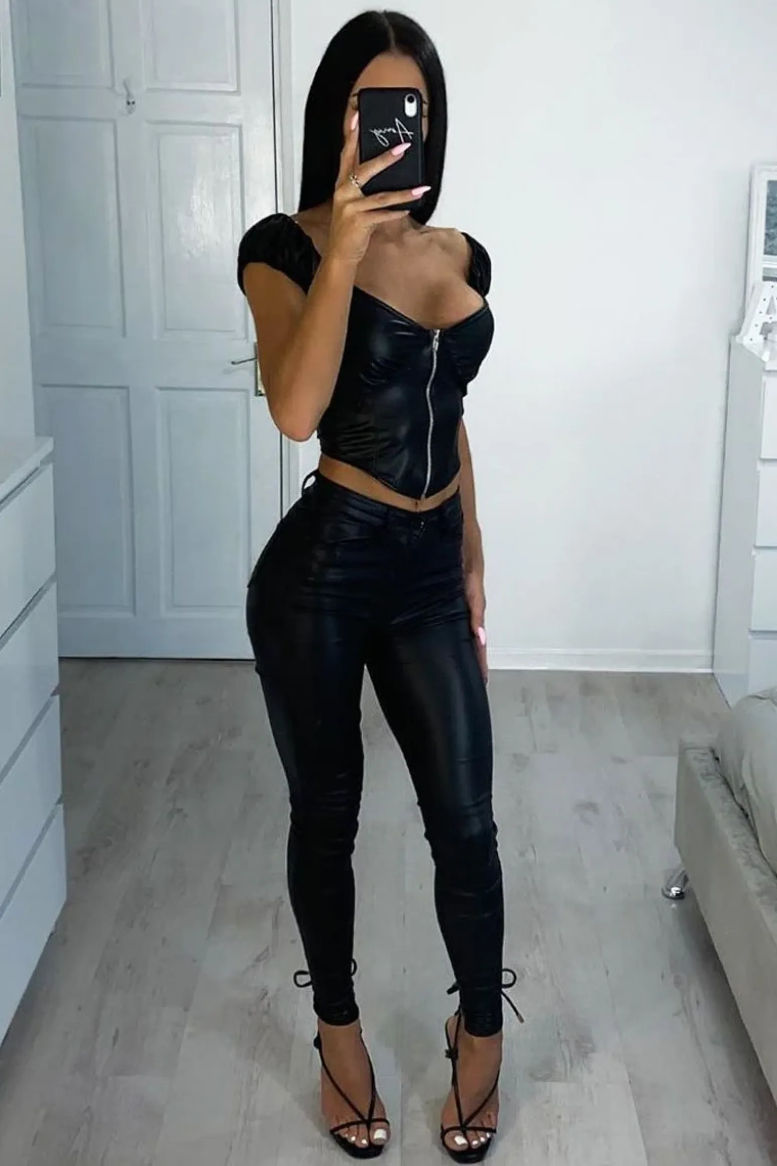 Rebellious Fashion Black Faux Leather Corset Style Crop Top - Julisa