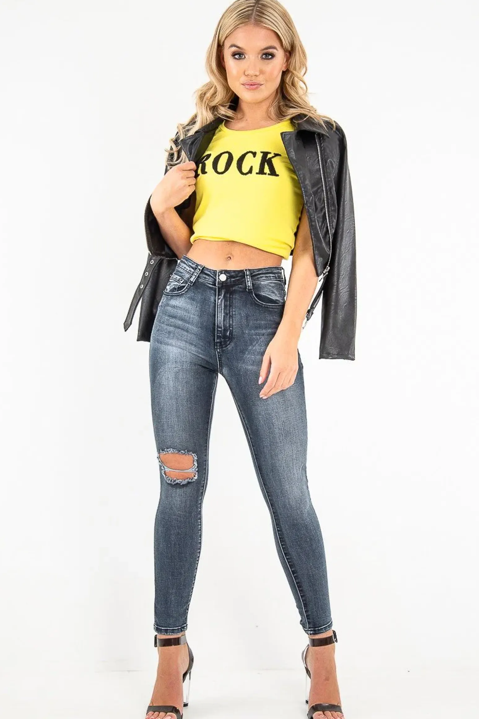Rebellious Fashion Black Faux Leather Crop Zip Front Jacket - Deniya