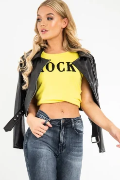Rebellious Fashion Black Faux Leather Crop Zip Front Jacket - Deniya