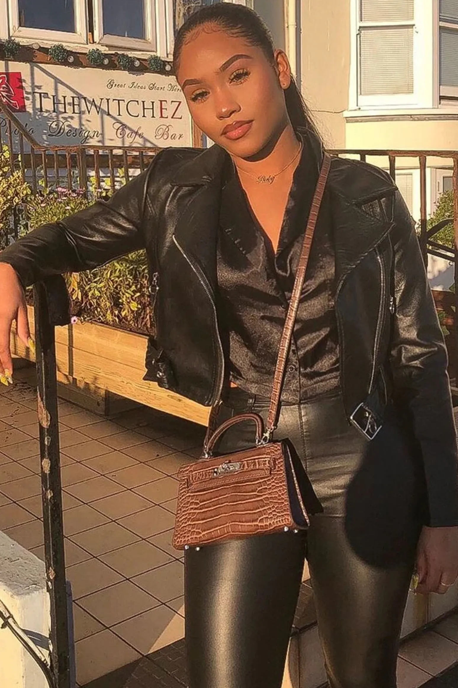 Rebellious Fashion Black Faux Leather Crop Zip Front Jacket - Deniya