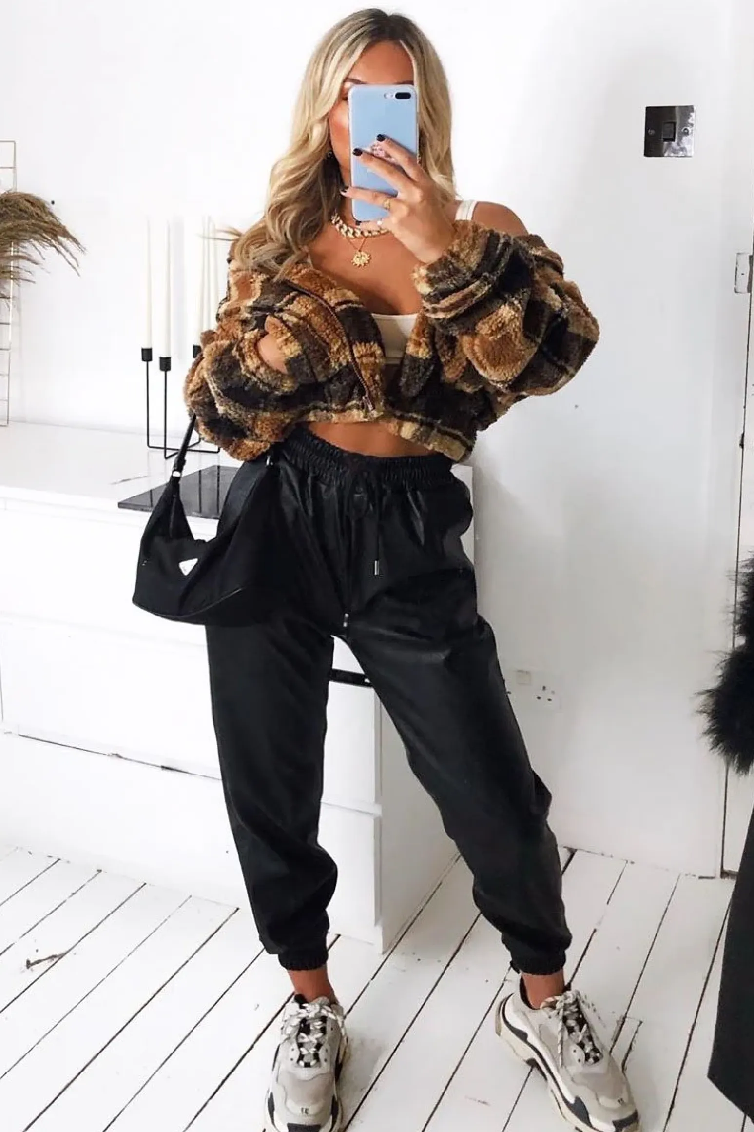 Rebellious Fashion Black Faux Leather Drawstring Waist Joggers - Persia