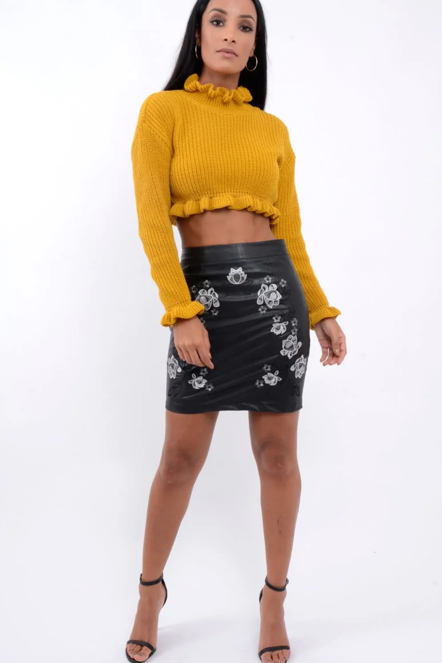 Rebellious Fashion Black Faux Leather Embroidered Skirt - Ming