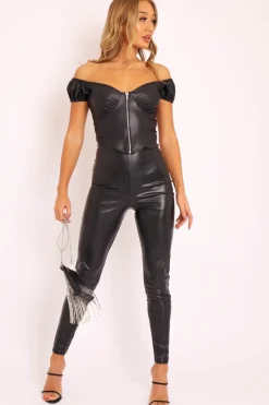 Rebellious Fashion Black Faux Leather Extreme High Waist Leggings - Tarini