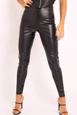 Rebellious Fashion Black Faux Leather Extreme High Waist Leggings - Tarini