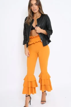 Rebellious Fashion Black Faux Leather Frill Hem Jacket - Cherrie