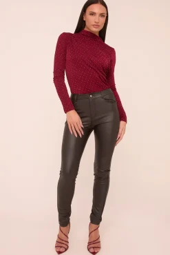 Rebellious Fashion Black Faux Leather High Waist Slim Leg Trousers - Peehu