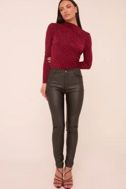 Rebellious Fashion Black Faux Leather High Waist Slim Leg Trousers - Peehu