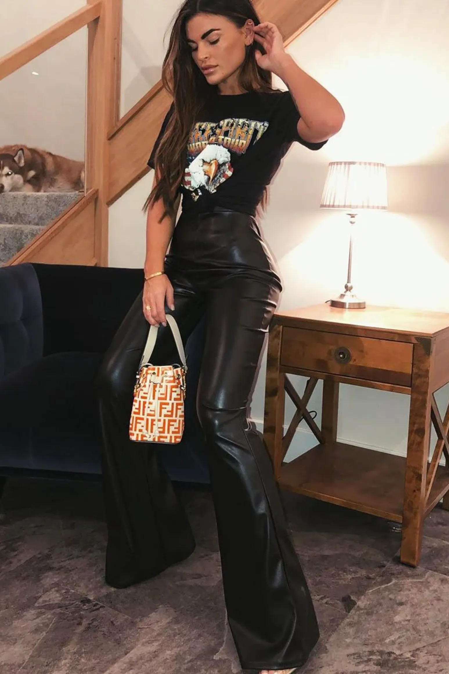 Rebellious Fashion Black Faux Leather High Waist Flared Trousers - Tori