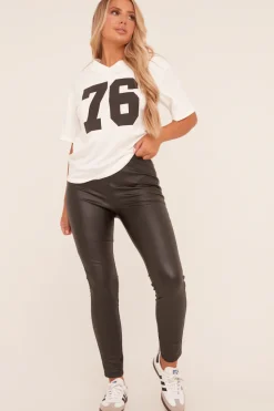 Rebellious Fashion Black Faux Leather High Waist Leggings - Amoni