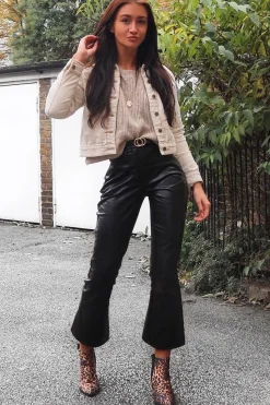 Rebellious Fashion Black Faux Leather Kick Flare Trousers - Nomie